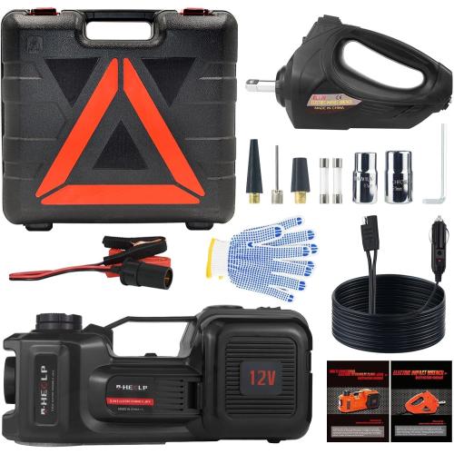 E-HEELP Electric Car Jack Kit 5Ton 12V Hydraulic Car Jack Lift (Lifting Range: 6.1~17.7 inch) with Electric Impact Wrench for SUV MPV Sedan Truck Change Tires Garage Repair