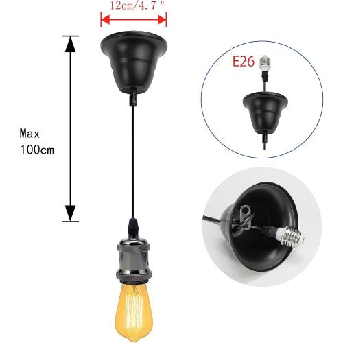 KAYYELAMP 1 Pcs Ceiling Light Conversion Pendant Light Connections Adjusted Wire Length Pearl Black Mini E26 Base Vintage Design Conversion Kit for E26 Ceiling Lamp Fixtures