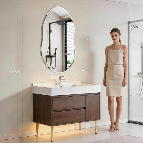 Asymmetrical Mirror, 38x22inch Special-Shaped Beveled Edge Frameless Bathroom Mirror,Irregular wall Mirror, Suitable for Living Room, Bedroom/wall/Bathroom/Makeup Area/Cloakroom。