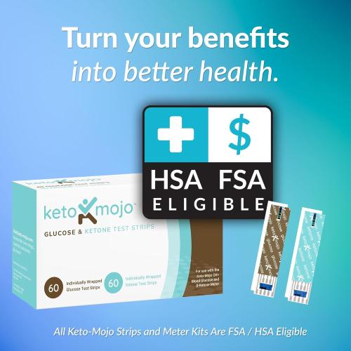 KETO-MOJO Blood Glucose and Ketone Test Strips Combo Pack | 60 Glucose   60 Ketone Strips (120 Count) | for Use Only with GK  Meter
