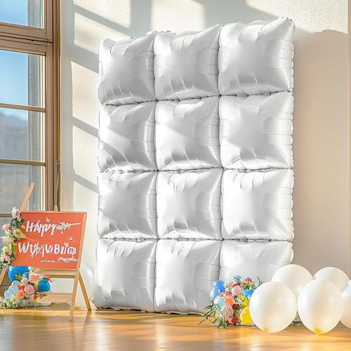 NISOCY 36PCS White Square Foil Balloons Wall Backdrop Double Sided Pearl White Balloons Tunnel Arch Kit for Birthday Wedding Engagement Bridal Baby Shower Party Decoration