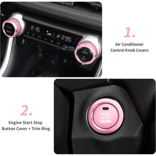 Polodunn for Toyota RAV4 Accessories 2025 2024 2023 2022 2021 2020 2019 -Air Conditioning Knob Covers, Push Start Button Cover Trim Rings 4pcs (Pink)