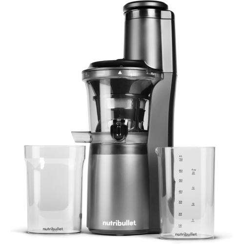 nutribullet Slow Juicer, Slow Masticating Juicer Machine, Easy to Clean, Quiet Motor & Reverse Function, BPA-Free, Cold Press Juicer with Brush, 150 Watts, Charcoal Black, NBJ50300, 24-oz