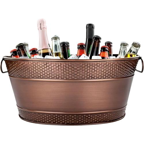 BREKX Galvanized Beverage Tub for Parties, Oval Drink Bucket with Handles, Colt Copper Finish Wine Cooler Bucket for Home Bar (15-Quarts, 16-Bottles), Long-Lasting for Years of Celebrations