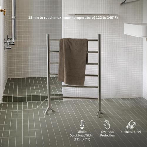 Freestanding Towel Warmer | 6 Bars, Plug-in Option, 3 Working Modes, Top-Mounted Timer, Mirror Polished Stainless Steel, 24 W x 34 H