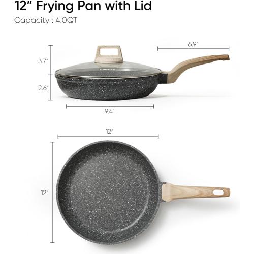 CAROTE Non Stick Frying Pan Skillet,12 Nonstick Fry Pan with Glass Lid, Egg Pan Omelet Pans, Granite Cookware Chef's Pan, PFOA Free (Classic Granite, 12-Inch)