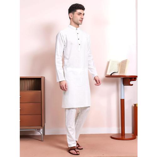 Sojanya since 1958 Men's Cotton Linen Solid Kurta Pajama Mandarin Collar Casual Party Dress