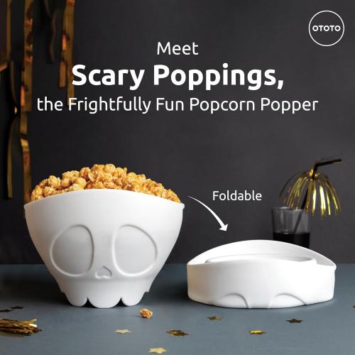Color White OTOTO New Scary Poppings Microwave Popcorn Popper - Gothic Popcorn Microwave Popper, Silicone Microwave Popcorn, Collapsible Bowl Popcorn Bowls, Halloween Goth Accessories Goth Gifts (White)