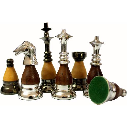 StonKraft Collector Edition Brass Chess Pieces Pawns Chessmen Coins Figurine Pieces - 3.5 Inches - Wooden Brass Combo