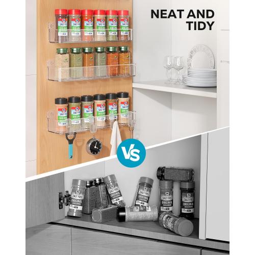 Nieifi Spice Rack Wall Mount, 4 Pack, Clear, Screw or Adhesive Installation, Spice Rack Organizer for Your Kitchen Cabinet or Pantry Door