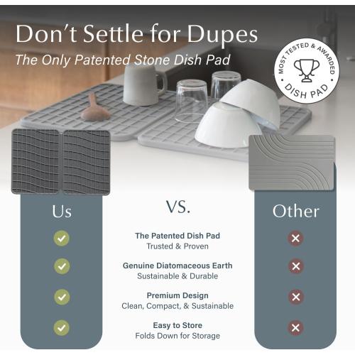 24.6 x 16.5 Dorai Home Dish Pad - Diatomaceous Earth Stone Drying Mat for Kitchen Counter - Quick Drying -Stone Dish Drying Mat for Kitchen - (24.6 x 16.5)