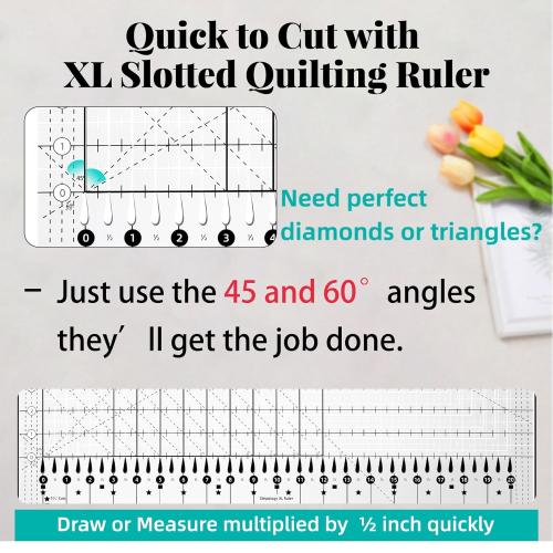 17-3/4 x 22in XL Slotted Quilting Ruler, Particularly Precise & Not Easy to Break, Quilting Templates Supplies for Fabric Strip, Rotary Cutting, Sewing, Patchwork and Crafting-1 Year