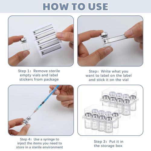 Threlaco 10 Pcs 2ml Sterile Empty Vials Glass Self Healing Port