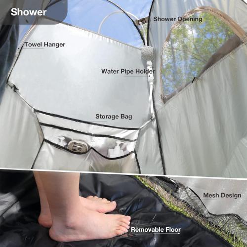 (tan/beige) TRIPTIPS Pop Up Shower Tent with Mesh Window, Portable Toilet Privacy Tent, 6.9 FT, Removable Rain Cover/UPF 50