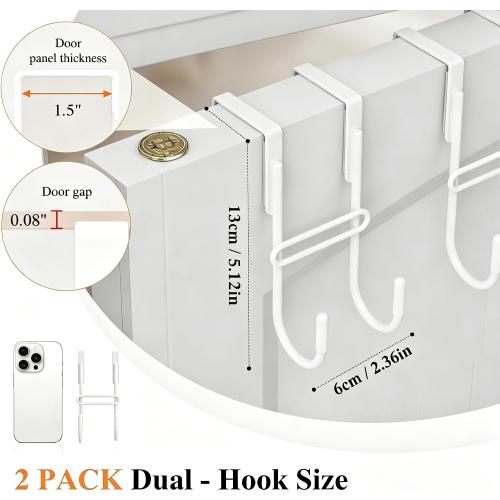 FYY Over the Door Hooks - Heavy Duty Double Hanger,Fits 1.5 in Door, 2 Pack