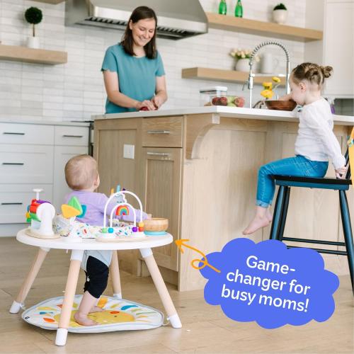 Move2Play 4-in-1 Baby Activity Center | Montessori-Inspired Design | 8 Interactive Toys | Tummy Time, Exersaucer & Toddler Table | Shower Gift | Essential | Must Have for 3, 6, 12 Month Old (Sun)