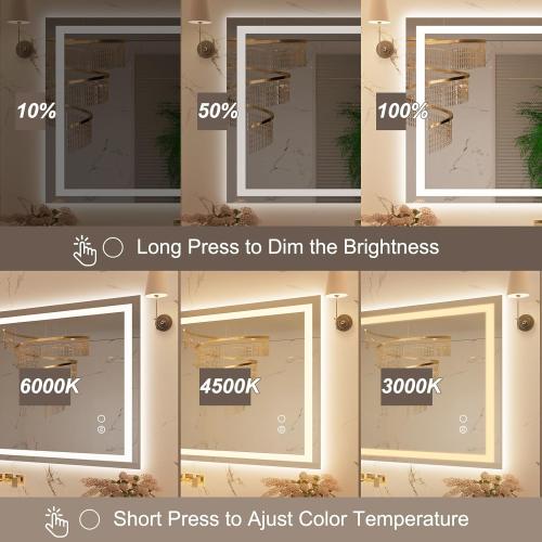 20x28 Inch LED Bathroom Mirror with Lights, Backlit   Front Lit, Dimmable Wall Bathroom Mirror with Led Lights, Anti-Fog, Tempered Glass, 3 Colors, Memory(Horizontal/Vertical)