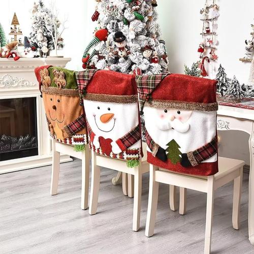 NBVKO Santa Claus Snowman Christmas Dining Room Chair Back Cover Set of 6, Removable Washable Chair Protector for Home, Restaurant,Christmas Dinner Chairs Cover Decoration