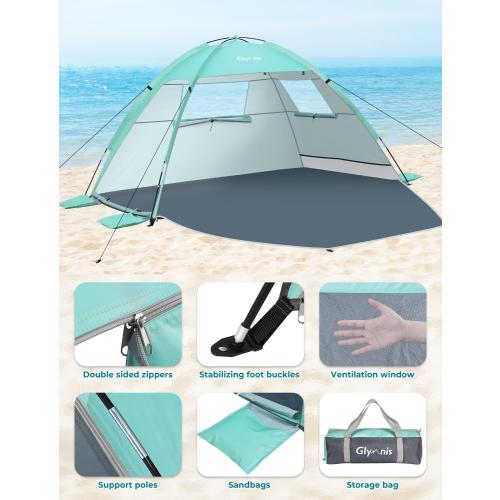 Glymnis Beach Tent Sun Shelter for 3 Person, UPF 50 , Easy Setup, Green