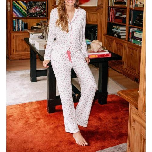 Women XL Y2k 2 Piece Floral Pajamas Button Down Long Sleeve Wide Leg Lounge Set Cute Pjs Loungewear Sleepwear