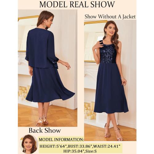Size L ...GRACE KARIN Wedding Guest Dress Mother of The Bride Dresses Two Piece Formal Sequin Dress with Jacket Tea Length 2025