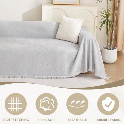 Light Grey 91x134 MYSKY HOME Light Gery Chenille Sofa Cover for Dogs Cats Tassel Edge Couch Cover Furniture Protectors for Pets Universal Couch Cover Thick Durable Sectional Couch Covers for 3 Cushion Couch, 91x 134