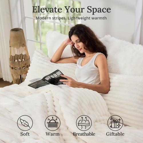 Sasttie Twin/Twin-XL Comforter Set 2 Pieces - Super Soft Fleece Comforters Twin/Twin-XL Size, 1 Luxury Warm Fuzzy Marshmallow Comforter with 1 Pillow Case, Faux Fur Bedding Set, Cream White