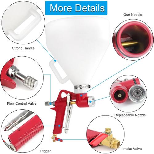 Texture Drywall Sprayer,Air Hopper Spray Guns Paint with 1.5 Gallon Hopper Includes 3 Nozzles(4.0mm/6.0mm/8.0mm) Air Texture Gun for Walls,Ceiling,Stucco Mud,Knockdow,Spray Gun