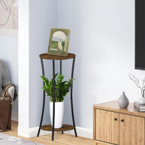 YINMIT Plant Stand Indoor,2 Tier Round Potted Holder Rack,Flower Pot Stand Shelf,Round Supports Rack,Corner Plant Shelf for Balcony Garden Patio Living Room,Brown
