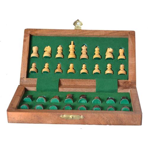 Magnetic Travel Pocket Chess Set - Staunton 7x7 Inch Folding Game Board - Handmade in Fine Rosewood - 2 Players, Age 14