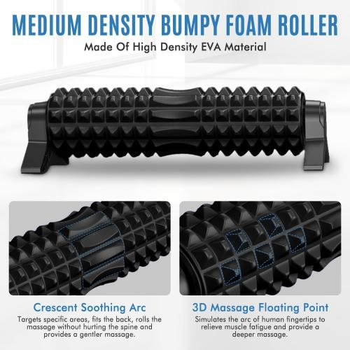 Trigger Point Foam Roller with Stand, 18 Inch Medium Density Foam Roller Long Yoga Roller Foam Exercise Roller for Physical Therapy, Muscles Deep Tissue, Pilates, Back Pain and Muscle Recovery (Black)