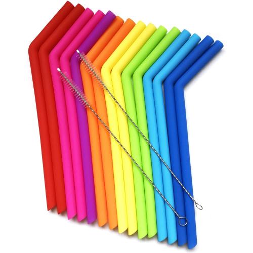 15 FITS ALL TUMBLERS STRAWS - Reusable Silicone Straws for 30 and 20 oz Yeti - Flexible Easy to Clean   2 Cleaning Brushes - BPA Free, No Rubber Taste Drinking - Best Value for Money Pack