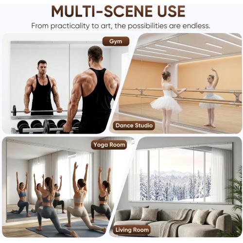 Antok Home Gym Mirror 48x24 2PCS, Large Full Length Wall Mounted Mirrors, Frameless Tempered Glass Full Body Mirror for Gym Yoga Dance Studio Garage Bedroom & Bathroom