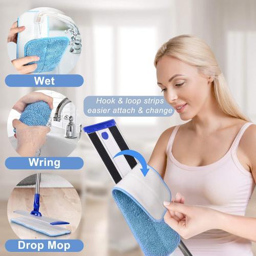 18 Professional Microfiber Mop Floor Cleaning System, Flat Mop with Stainless Steel Handle, 4 Reusable Washable Mop Pads, Wet and Dust Mopping for Hardwood, Vinyl, Laminate, Tile Cleaning