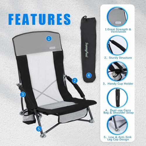 ‼️could have mild stains ‼️SUNNYFEEL Folding Beach Chair, High Back Beach Chairs for Adults, Lightweight Portable Camp Chair 300lbs Heavy Duty with Carry Bag, Cup Holder for Outdoor Travel Picnic Concert, 2 Pack, Black