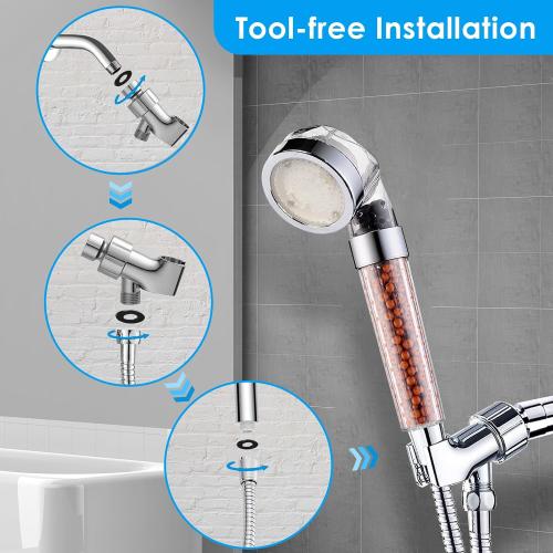 Vacto LED Handheld Shower Head Set with Filtration, Automatic 7-color Changing Shower Head Kit, High Pressure Handheld Shower Head with Hose and Bracket, Water Saving Showerheads with Filtration Beads