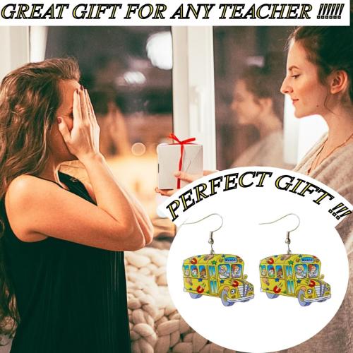 Cute Pair of School Bus Earrings foe Teachers, Principals, Bus Drivers, Educators, Librarians and More. Frizzle Style School Bus Earrings for Teacher Gifts, Teacher Appreciation, Ms. Frizzle Costume