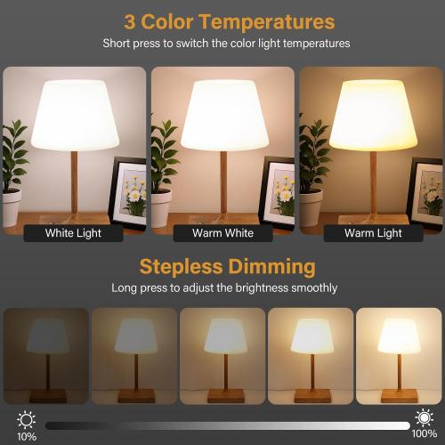 Cordless Table Lamp Waterproof,4000mAh Battery Rechargeable Desk Lamp for Indoor & Outdoor Use,3 Color-temps & Dimmable LED Night Light for Shower Bedroom Restaurant Bathroom Home 10.8H- Wood Grain