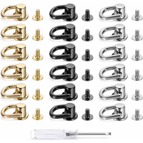 18 Sets Screw-In D Rings for Purse Making with Screwdriver