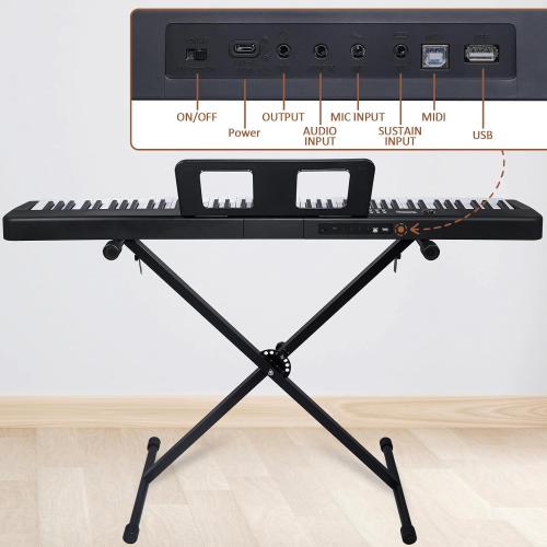 88 Key Piano Keyboard, Electric Digital Piano with Semi Weighted Keys, Keyboard Piano with Sustain Pedal, Power Supply, Stand, Carrying Case, Headphones, USB-MIDI Compatibility, for Beginner Adults