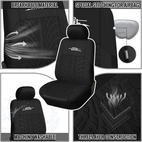 AUTOYOUTH Universal Seat Covers Front Seats Only - Breathable Bucket Seat Covers with Removable Headrest Airbag Compatible for SUVs,Trucks,Vans... Black