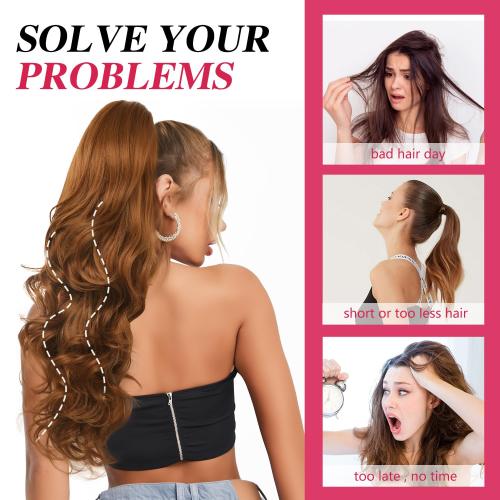 24''Long Wavy Ponytail Extension, Burgundy Ombre Claw Clip Hair Piece