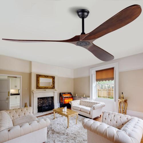 72 Inch Ceiling Fan No Light ，Wood Outdoor Ceiling Fans for Patios Living Room Garage Gazebo Mid Century Modern Exterior Extra Large Waterproof Ceiling Fan Without Light with Downrod (Walnut)
