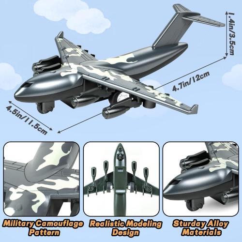 4 Pack Diecast Airplane Toys, Alloy Army Aircraft Plane Model Toys Camouflage Military Fighter Jet Helicopter Toy Pull Back Kids Play Vehicles for 3 4 5 6 7-9 Years Old Boys Girls Gift