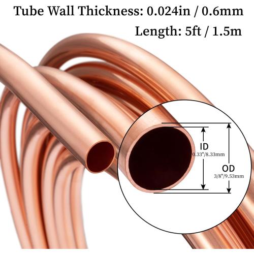 GOORY Copper Tubing 3/8 OD x 0.328 ID x 5 Ft - 99.9% C12200 Pure ACR Tube - ASTM B280 Refrigeration T2 Copper Tube Soft Coil - Round Seamless Tubing for Refrigerator HVAC System Industry DIY