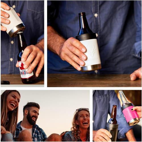 Mist Grey 12oz OAKMANN Stainless Steel Beer Cooler With Bottle Opener, Vacuum Insulated Can Cooler 12 oz for Bottles Cans, 4-in-1 Universal Insulator Coozy for Bottles Cans, Beer Gifts for All (Mist Grey)