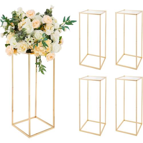 Size 23.6 5pcs Gold Flower Stand Centerpieces,23.6inch Wedding Centerpieces Vase for Tables with Acrylic Plates,Rectangular Flower Display Rack for Table Decorations Event Home Party