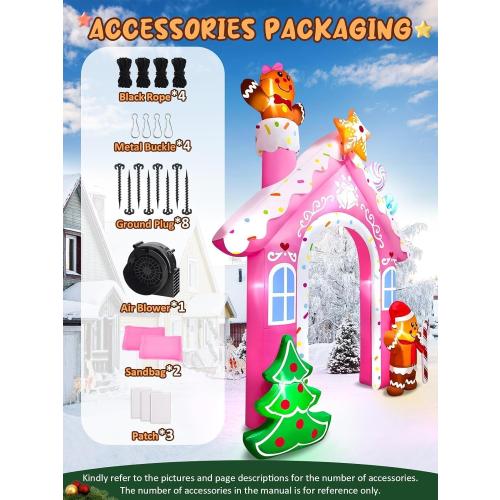 Kalolary 12FT Christmas Inflatable Archway Outdoor Decorations, Pink Christmas Gingerbread Man Inflatable Arch Blow Up Yard Decoration with Build-in LED Lights for Outdoor Yard, Lawn, Garden Decor