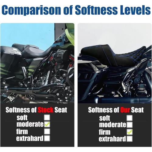 One-Piece Driver Passenger Seat Motorcycle 2-up Seat Fit for Harley Touring Electra Glide Road King Road Glide Street Glide 2009-2023 (Black Stitching)