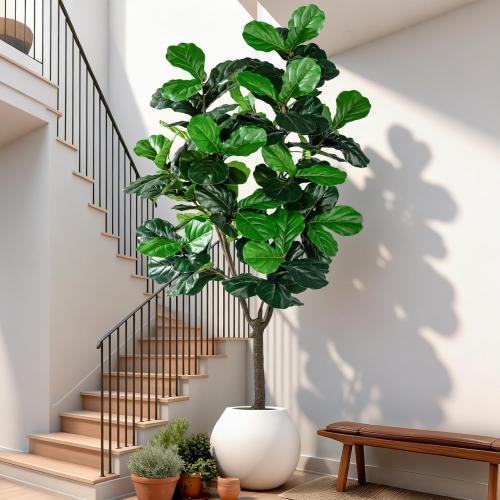 Large Artificial Trees with Pot Indoor Outdoor Realistic Floor Fake plantas Tall Faux Fiddle Leaf fig Tree for Home Living Room Bedroom Office Porch Outside Patio arboles artificiales para decoracion